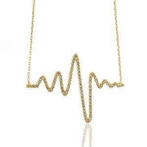 Necklace Pendant Sterling Silver 925 Cubic Zirconia Gold Plated Heartbeat